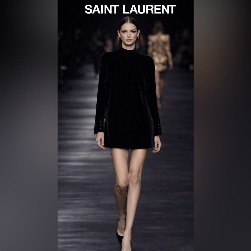 NWT Saint Laurent Black Velvet Mini Dress S - Picture 3 of 15